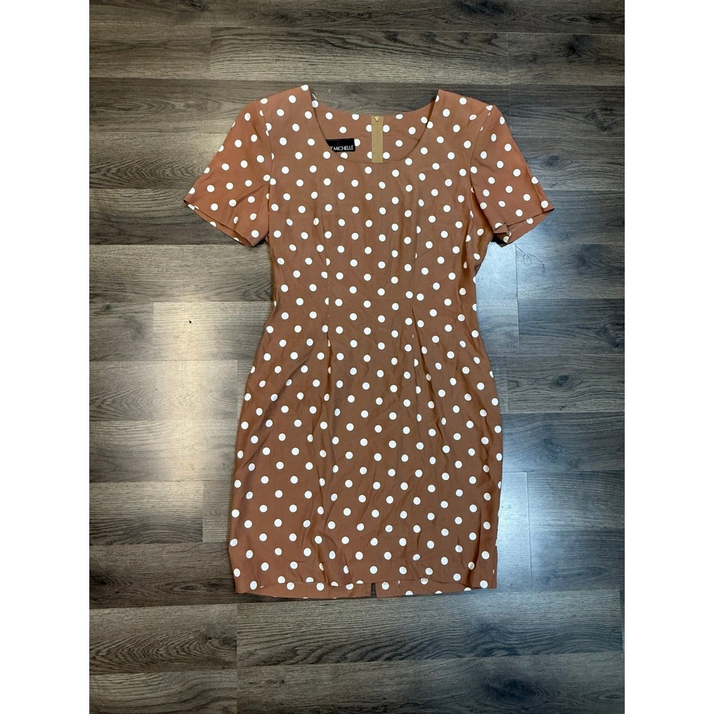 Vintage My Michelle Brown Polka Dot Pretty Woman Dress Short Sleeve 90s Sheath